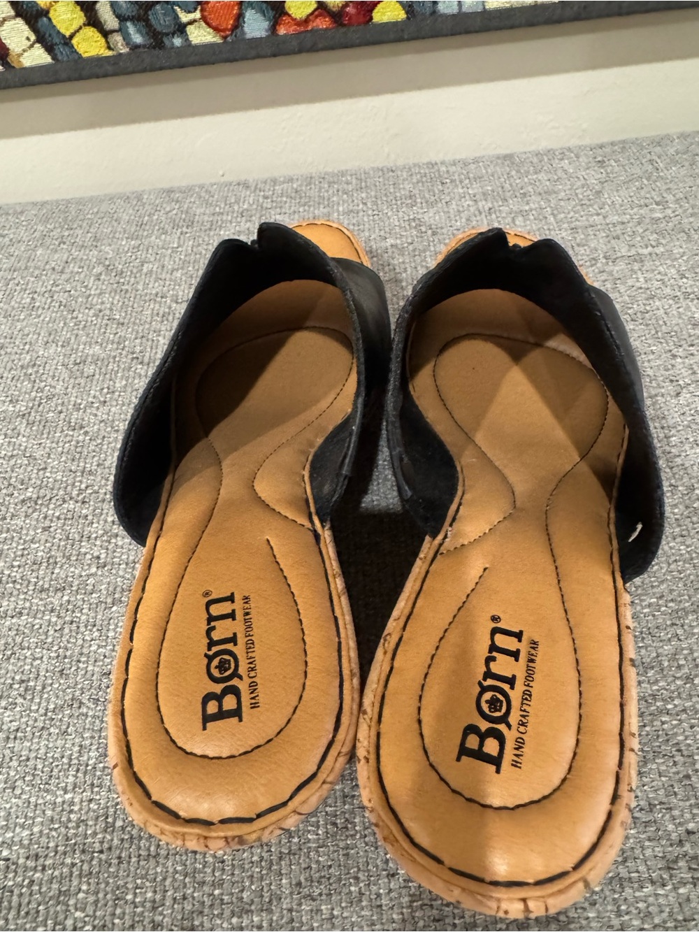Born Black Leather Slip-on Mules with Tan Insole